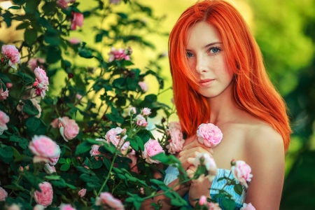 Pretty Face - flowers, redhead, woman, model