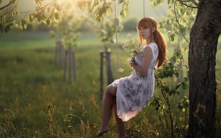 Lovely Day - plants, grass, woman, model