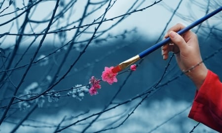 Pink - paint, nature, pink, tree