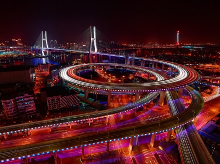 Bridge at night Shanghai, China