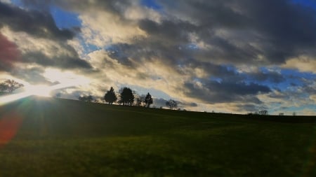 Fields of Green - clouds, sunset, grass, field, sky