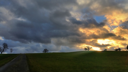 Fields of Green 2 - sky, clouds, sunset, field, grass