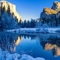 Mountain and lake in winter