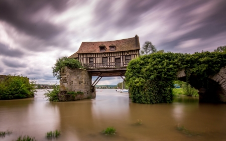 Bridge House - River, Houses, Bridge, Green