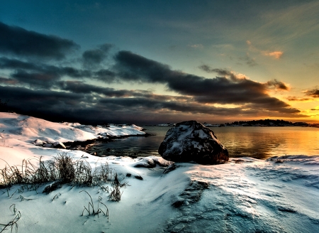 Sea in Winter - winter, water, sea, snow