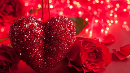 Happy Valentine's Day! - heart, red, glitter, valentine, rose, card, flower