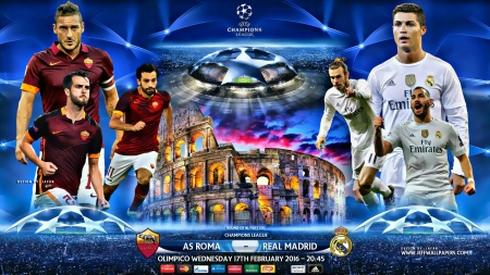 AS ROMA - REAL MADRID CHAMPIONS LEAGUE 2016 - cr7, cristiano ronaldo wallpaper, er, as roma wallpaper, champions league, champions league wallpaper, real madrid wallpaper, gareth bale, cristiano ronaldo, totti, real madrid, karim benzema, as roma