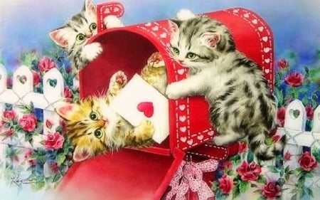 letter of love - letter, mailbox, heart, kitten