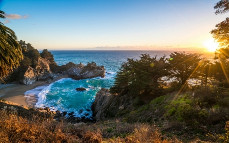 McWay Falls at Sunset - waterfall, usa, nature, sunset