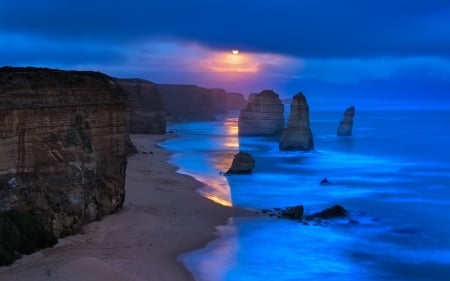 Beach - beach, ocean, evening, rock, sunset, dusk