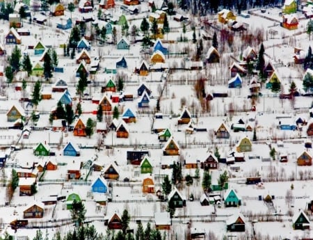 Coloring Families - fields, colors, houses, snow