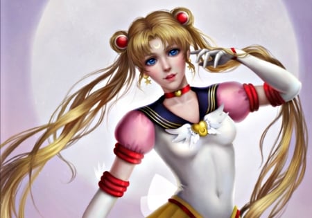 Sailor Moon - red, pink, blonde, yellow, felicemelancholie, anime, girl, luna, manga, white, sailor moon