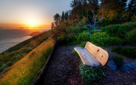 beautiful view - nature, beautiful, view, bench, lakeside