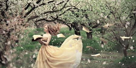 Dreamer - girl, tree, dream, book