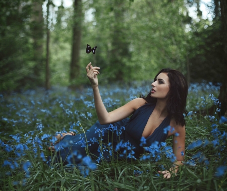 Lovely Girl - woman, flowers, odel, butterflies