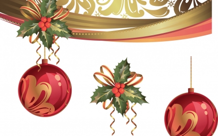 Merry Christmas! - mistletoe, ball, vector, christmas, white, craciun, red, green, card