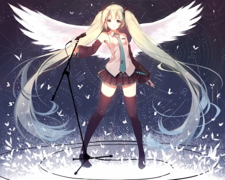 Angelic Performer - microphone, wings, vocaloid, anime, hatsune miku