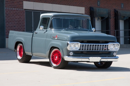 1958-Ford-F 100 - classic, red rims, gray, truck