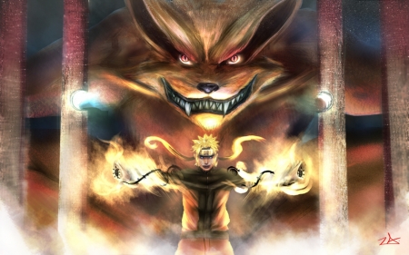 Naruto and Kurama - sasuke, anime, naruto, kurama