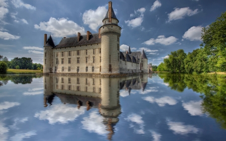 Perfect Reflection - clouds, water, towers, castle, building