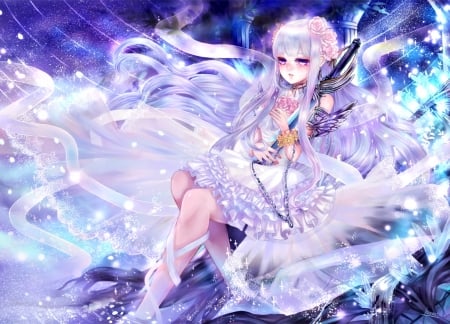 Girl - purple, pink, haruci, anime, luminos, girl, blue, manga