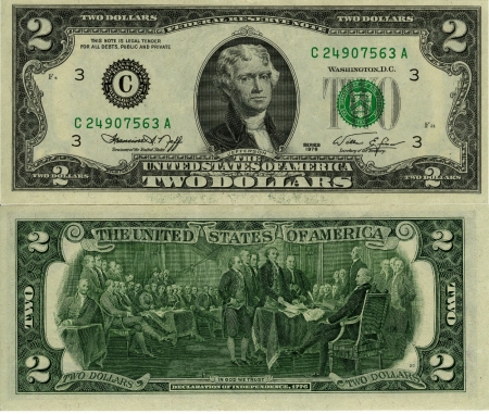 Two Dollars - usa, note, two dollar, 2 dollars, currency, dollar, us