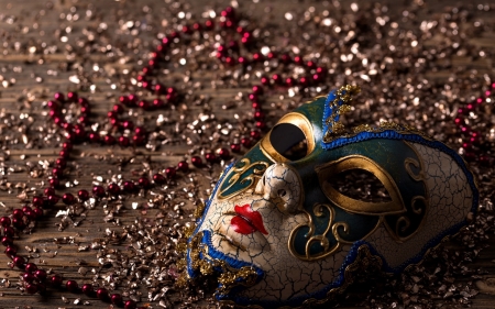 Mask - red, carnival, venice, mask, blue, beads