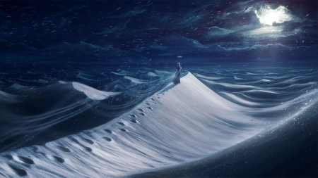 Snow desert - abstract, fantasy, night, desert