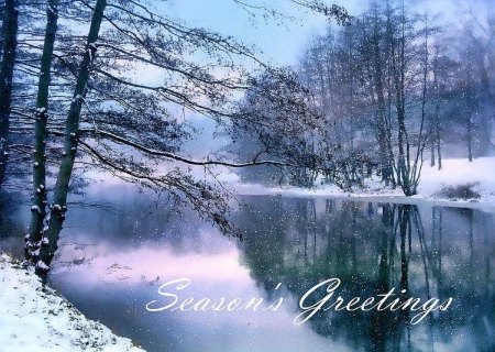 Winter Pond - trees, winter, attractions in dreams, pond, creative pre-made, snow, holidays, xmas and new year, love four seasons