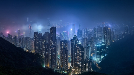 Hong Kong Citylights - urban, lights, skyscrapers, Hong kong, city, buildings