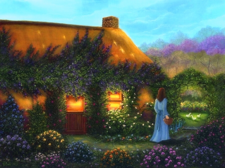 Irish Cottage - garden, love four seasons, houses, flowers, spring, beautiful houses, paintings, cottages