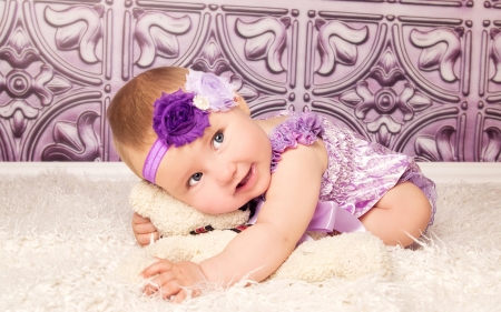 Baby girl - girl, child, copil, white, purple, baby, pink, sweet, cute, little, flower