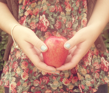 Apple - hand, red, girl, fruit, apple