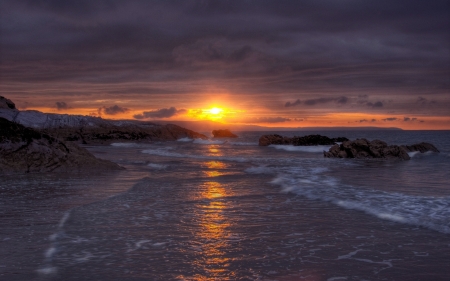 Delightful Beach - nature, beach, reflection, clouds, sunset