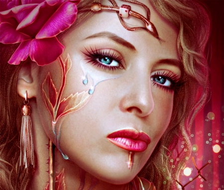 Fantasy beauty - beauty, woman, girl, eyes, fantasy, face, art, pink, luminos, blue, svetlanaklimova, digital