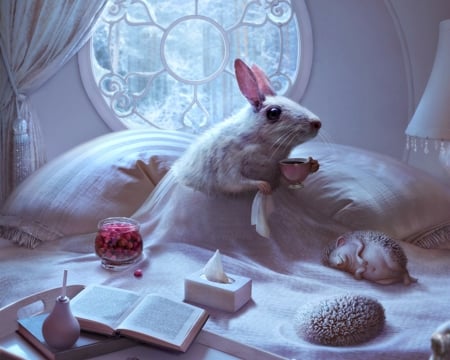 Gibert - cornacchiaart, cornacchia art, hedgehog, book, window, mouse, cornacchia-art, creature, rodent, fantasy, white, animal, gibert, luminos, cup