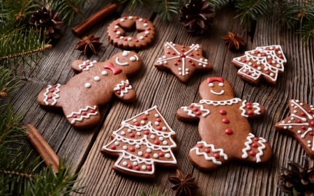 Merry Christmas! - craciun, christmas, deco, cookies, wood, dessert, food, sweet, gingerbrad