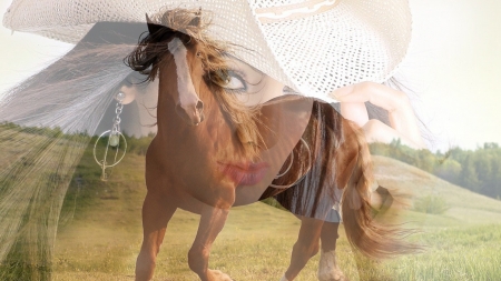 A Cowgirl and Her Horse - cowgirl, woman, ranch, beauty, horse