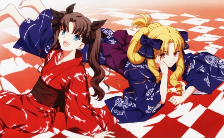 Fate Stay Night - rin tohsaka, fate stay night, kimono, saber, anime