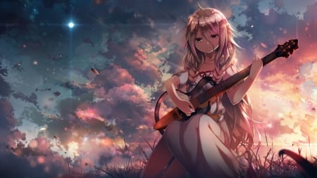 ☆ I Will Become A Star ☆ - guitar, star, anime, instrument, anime girl, sky