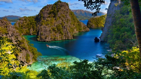 Coron islands-Phillippines - sunner, islands, water, bay, rocks, view, phillippines, beautiful, sea, boat