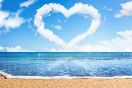 Valentine's Day In Paradise - clouds, water, heart, beach, ocean, sand, cloud, Valentines Day, Valentines