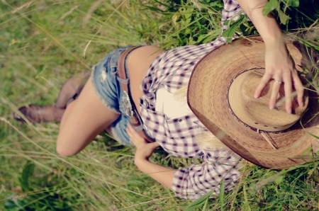 Summer enjoyment - summer, enjoy, grass, cowgirl