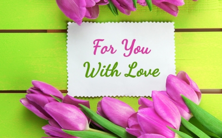 With love - easter, card, pink, tulip, spring, green