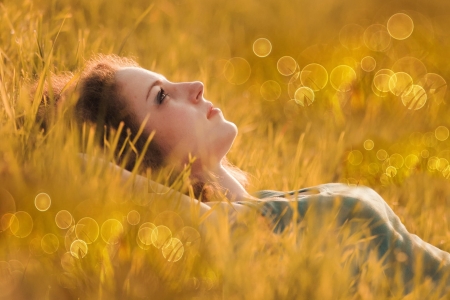 Lovely Girl - bokeh, field, woman, model