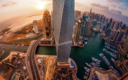 dubai sunset - skyscrapper, sunset, dubai, building