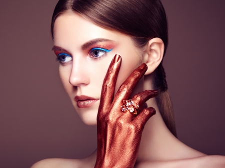 Beauty - girl, beauty, make-up, hand, red, woman, model, face, oleg gekman