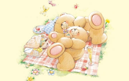 Happy Summer! - picninc, summer, cute, teddy bear, card, toy