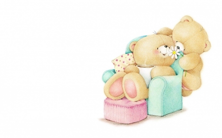 Have a relaxing day! - white, couple, pink, blue, card, cute, teddy bear, relax