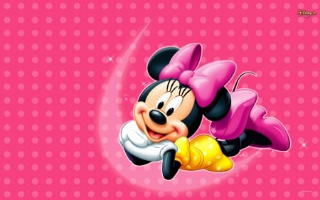 Minnie Mouse - moon, animation, yellow, girl, pink, minnie mouse, black, cute, bow, disney, luna